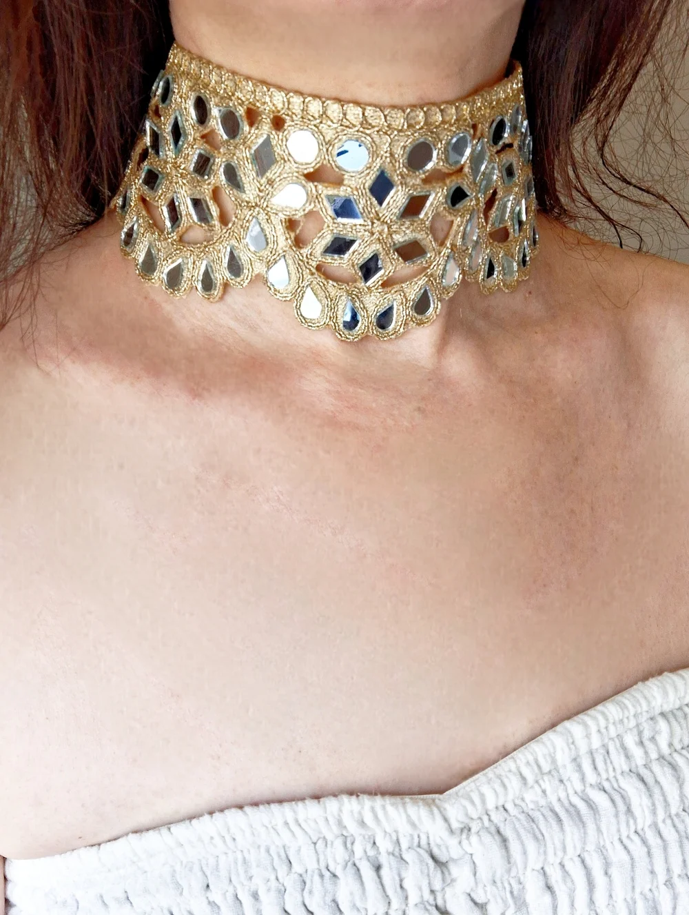 Handmade Boho Mirror Lace Fringe Choker Necklace Elegant Women Jewelry Festival - Picture 1 of 5
